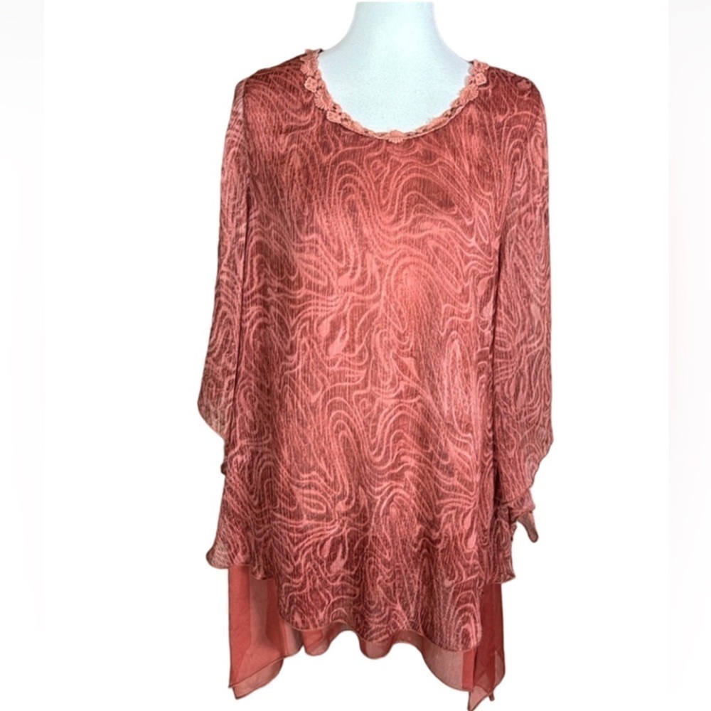 Pretty Angel silk blend tunic top Orange swirl print Size Small